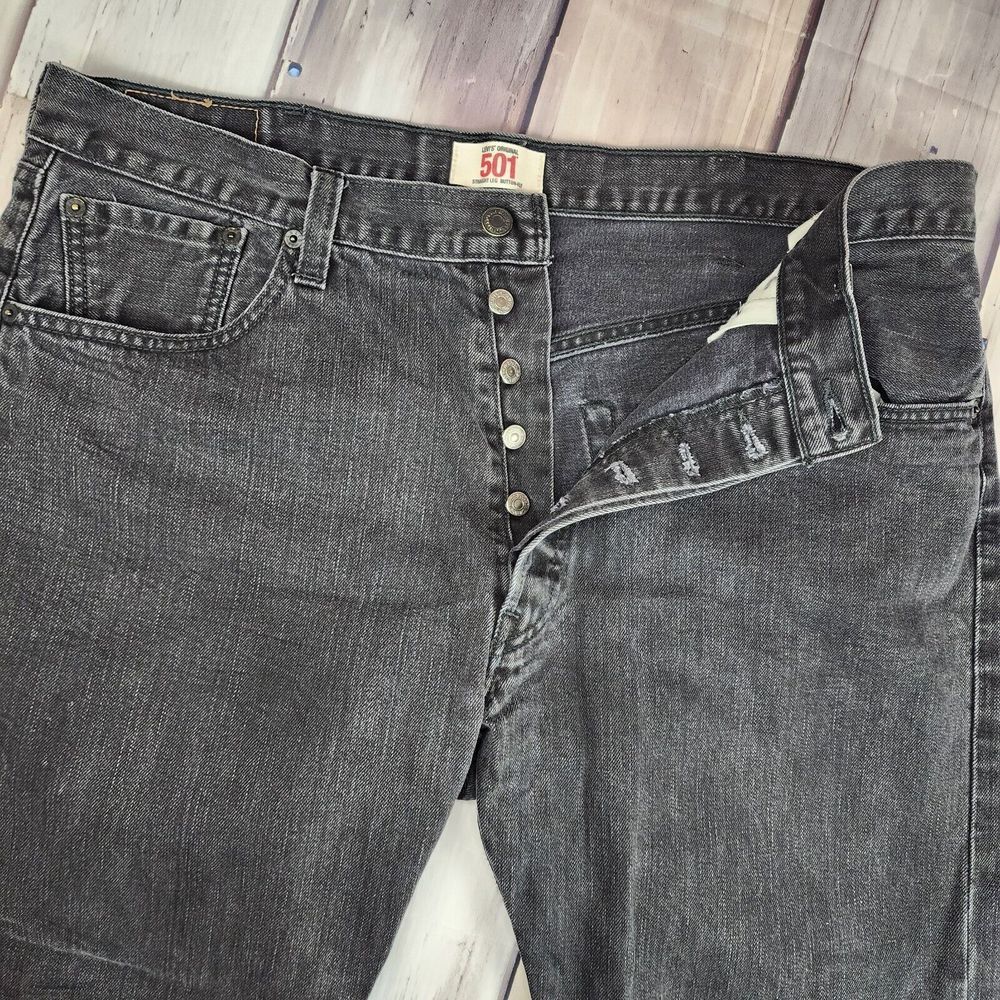 Levis Mens 40x32 Black 501 Straight Button Fly American Black Denim 38x27 Actual